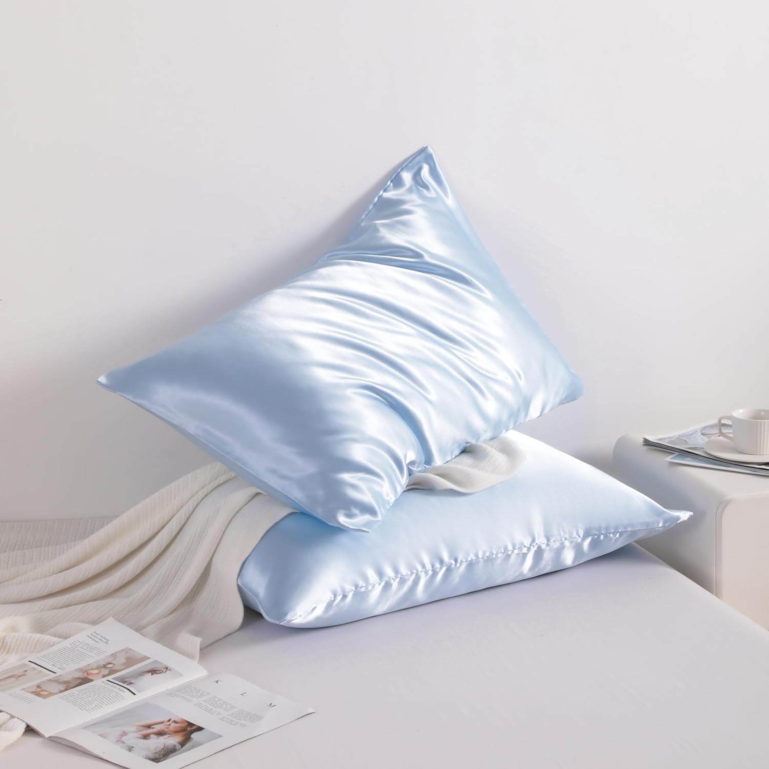 NTBAY Standard Satin Pillowcases, Set of 2, Aqua