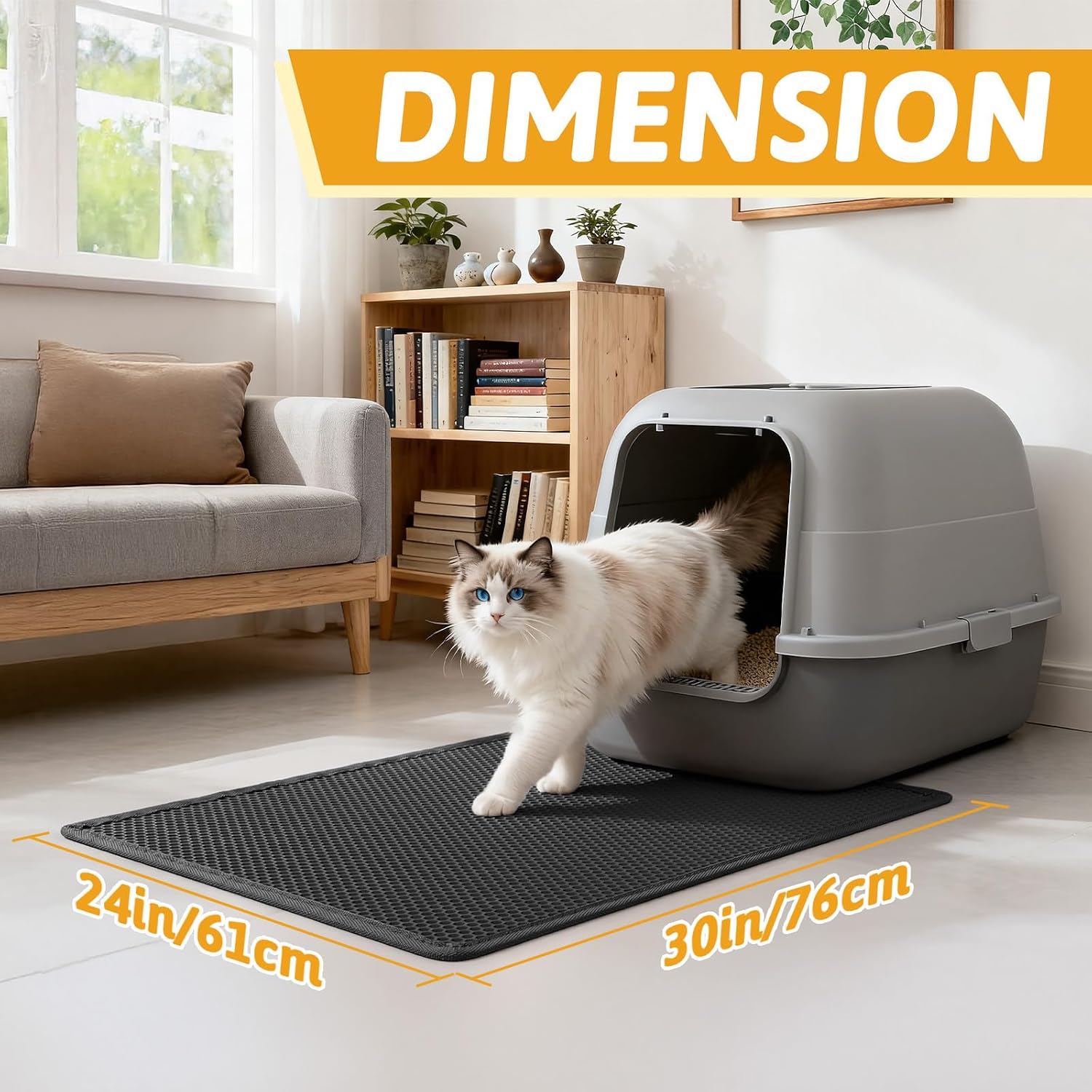 Pieviev Kitty Litter Mat, Double-Layer Waterproof Design, 30" x 24" Black