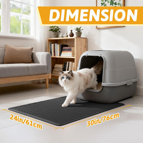 Pieviev Kitty Litter Mat, Double-Layer Waterproof Design, 30" x 24" Black