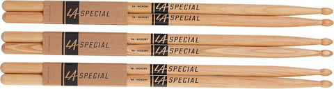 LA Specials Hickory 5A Drum Sticks, Wood Tip, 3-Pair Pack