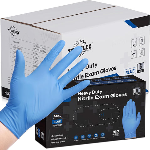 TitanFlex Nitrile Exam Gloves, Blue, 6-mil, Heavy Duty Nitrile Gloves, Mechanic Disposable Gloves, Latex Free, Powder Free