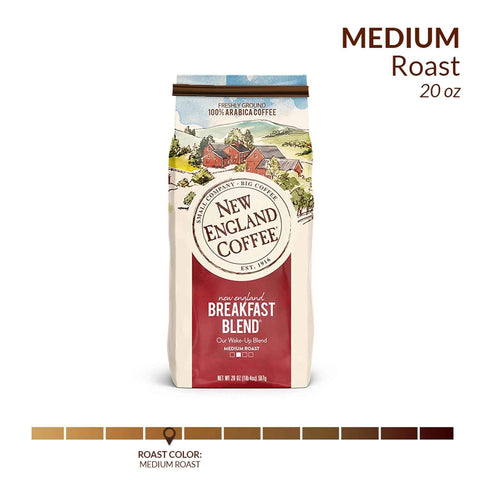 New England Coffee Breakfast Blend Medium Roast Ground Coffee, 20oz Bag (Pack of 4)