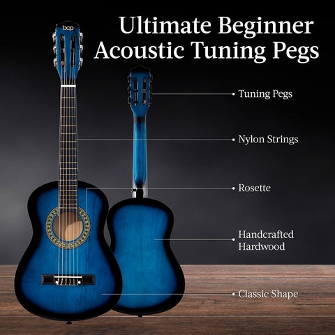 Best Choice Products 30in Kids Acoustic Guitar, All-in-One Beginner Starter Kit w/Strap, Case, Extra Strings, Rosette Inlay - Blueburst