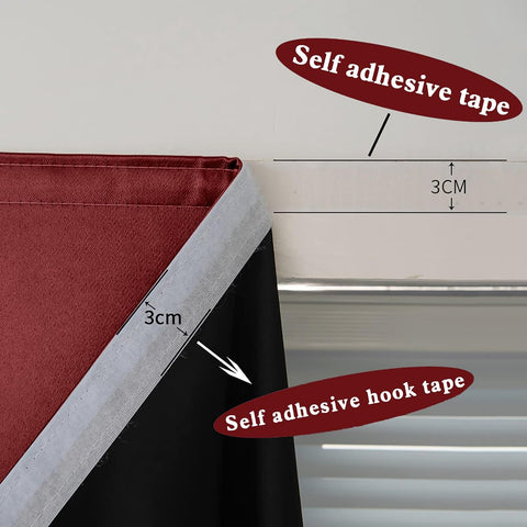 AJAZZ 100% Blackout Shades Window Cover Self Adhesive Curtains Sticky Curtain Portable Easy Open Black Out Curtains for Bedroom Living Room No Drilling (Burgundy, 59" W x 84" L 1 Panel)