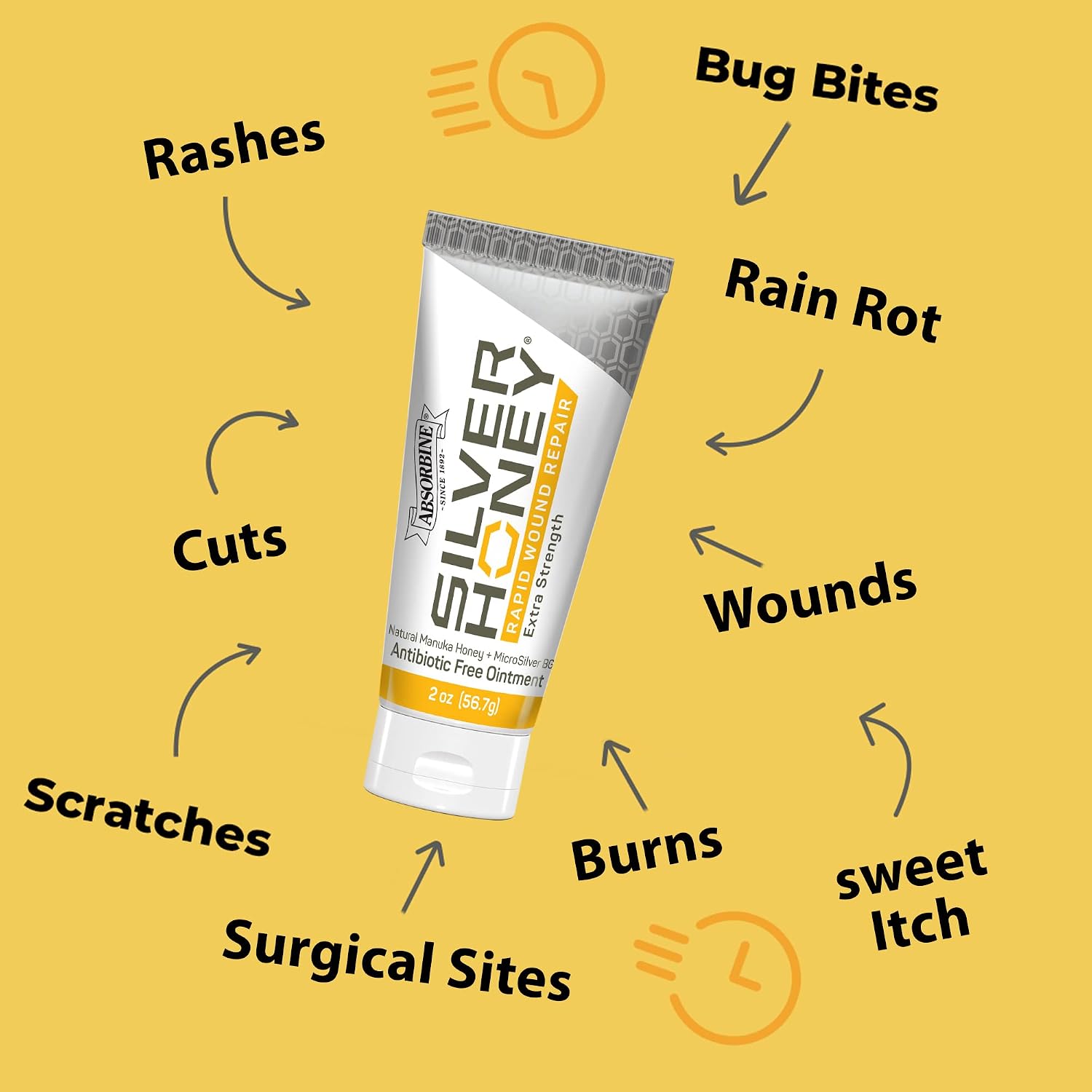 Absorbine Silver Honey Rapid Wound Repair Ointment 2oz Tube, Manuka Honey + MicroSilver BG, Horse & Large Animal Wound Care