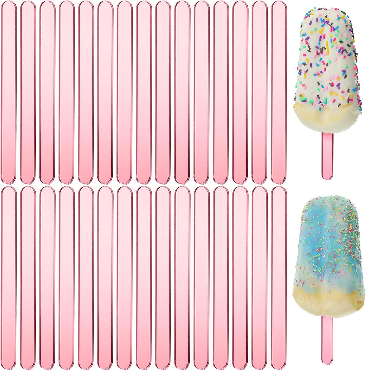 30 Pcs Reusable Acrylic Cakesicle Sticks, 4.5 Inches, Rose Gold