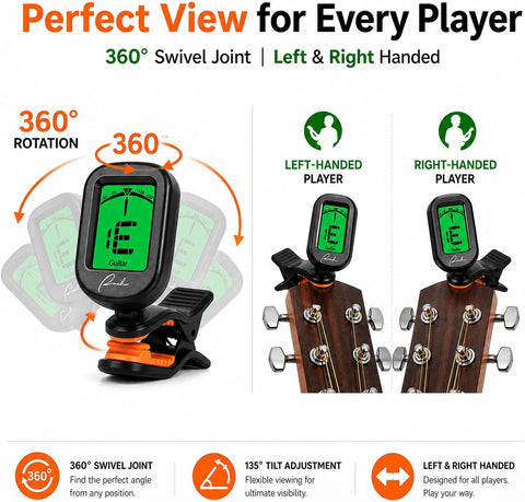 Ranch Clip-On Tuner for Guitar Bass Ukulele Violin Banjo - Chromatic