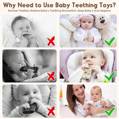 Teething Relief Teethers Toys for Babies 3-6-12 Months Gifts, Food Grade Silicone Sensory Remote Control Baby Teether Bath Toys for 9 18 Months Infant Boy Girl Autism, Beige