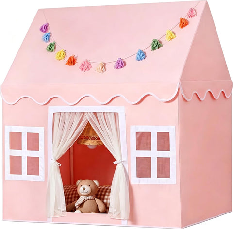 Kids Play Tent Indoor: with Mat, Tassel Garland - Pink Girls Tent Playhouse Kids Toys for Boy Girl Birthday Gift for Kids