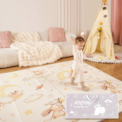 Joypony Baby Play Mat 71x79 Inch,XPE Dual-Sided Design Foldable Play Mats for Babies and Toddlers, Waterproof & Anti-Slip Baby Mat for Floor, Portable Baby Foam Crawling Mat with Travel Bag