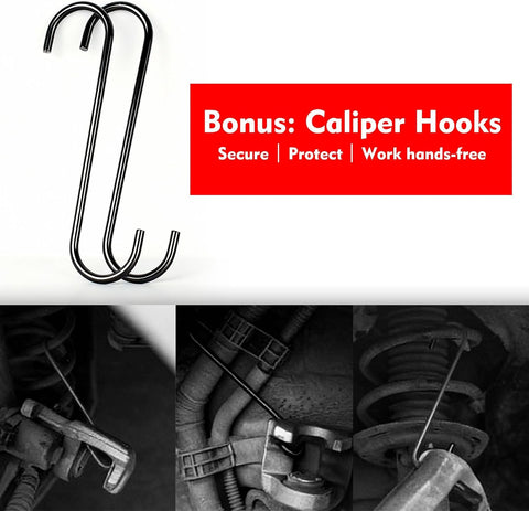 Brake Caliper Compression Tool, 360° Ratcheting Piston Compressor, 2 Steel Plates, 2 Hooks, for Single Twin Quad Pistons, Cars Trucks SUVs