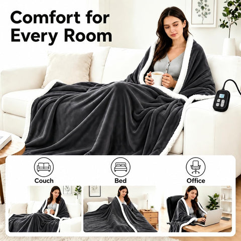 Electric Heated Blanket Full Size 72" x 84", Soft Flannel Heating Blanket for Bed, Sofa, Bedroom, 10 Heat Settings, 1-12H Auto Shut Off, Overheat Protection, Machine Washable, Charcoal Gray
