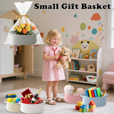 Grey Small Woven Rope Basket with Handles
