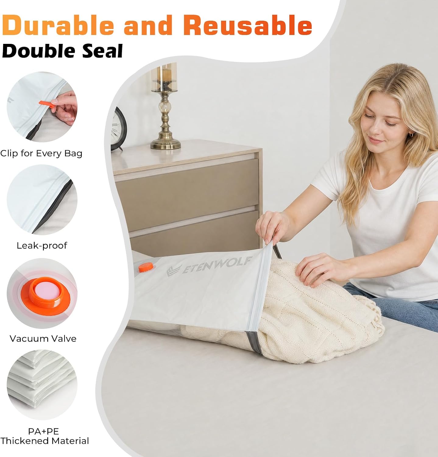 ETENWOLF 15 Combo Vacuum Storage Bags for Travel with Wireless Pump