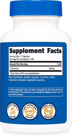 Nutricost L-Theanine 200mg, 120 Capsules, Double Strength, Gluten Free
