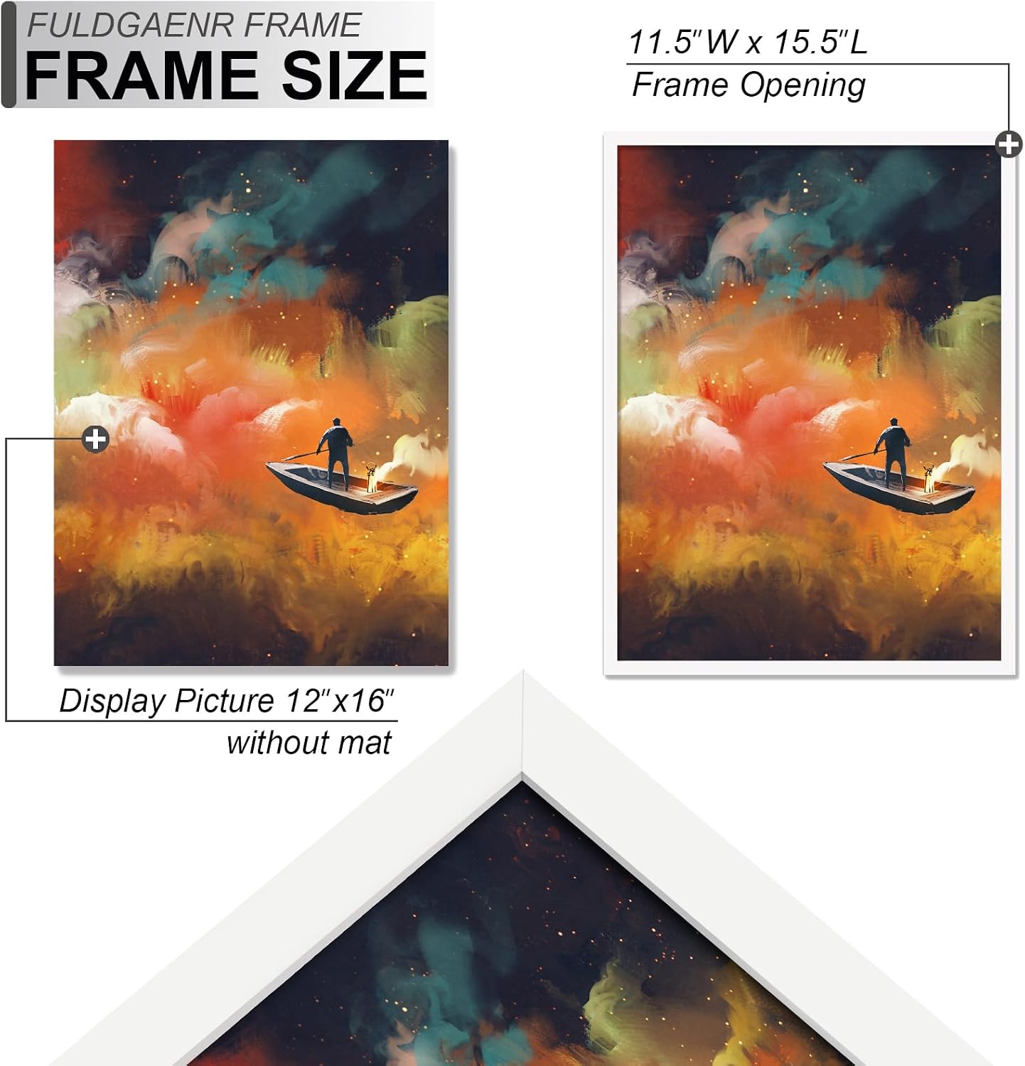 FULDGAENR 12x16 Picture Frame, White Frames for 12 x 16 Inch Photo Poster