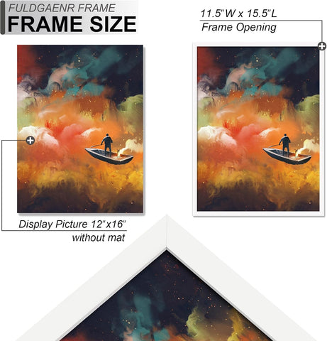 FULDGAENR 12x16 Picture Frame, White Frames for 12 x 16 Inch Photo Poster