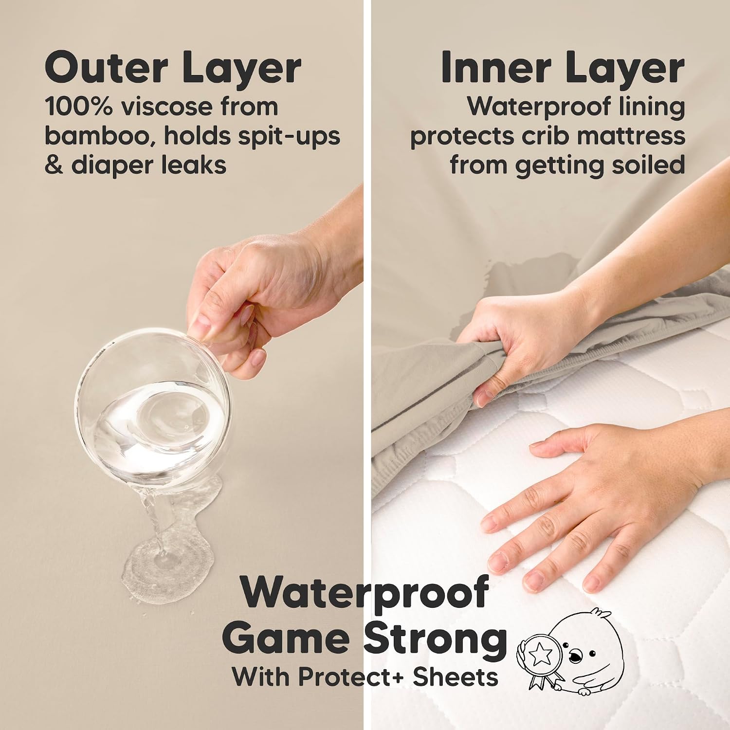 2-Pack Waterproof Baby Crib Sheets for Boys, Girls, 52x28 (Cameo)