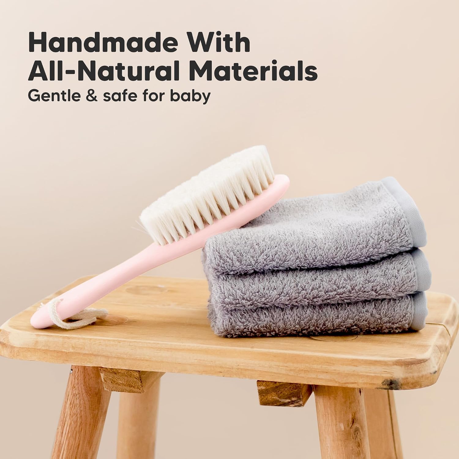 Wooden Baby Hair Brush for Toddler, Infant Cradle Cap (Blush, Regular)