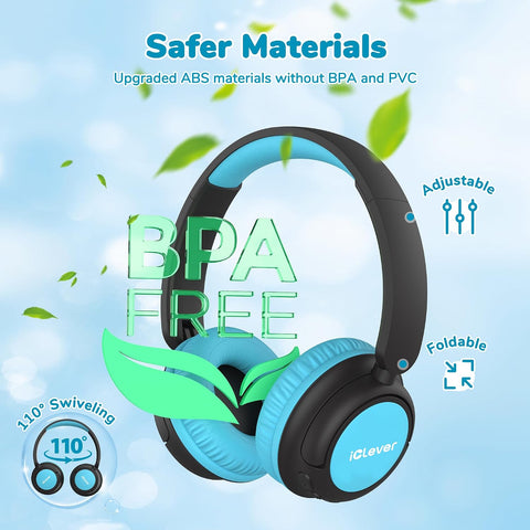 iClever BTH22 Kids Bluetooth Headphones for Toddler Travel, 60H Play Time