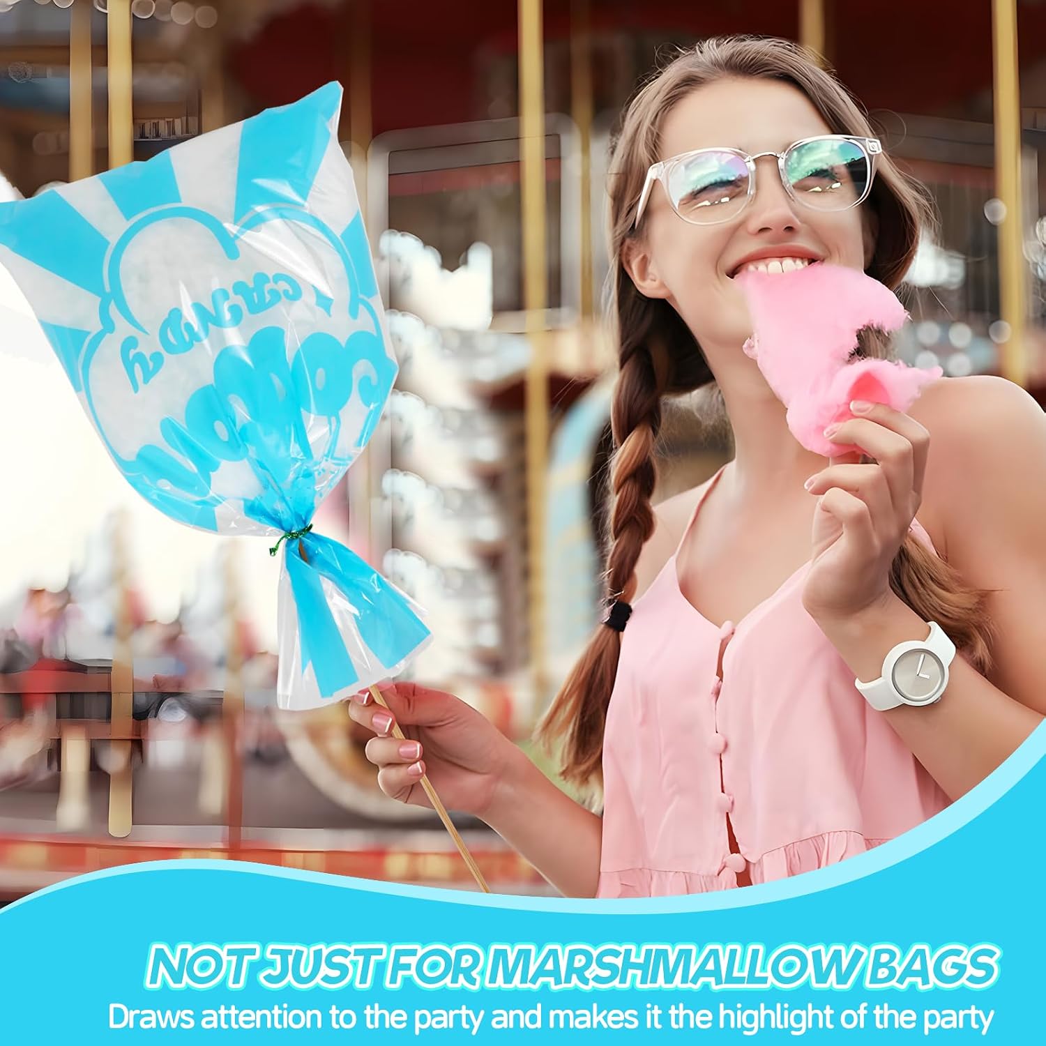 25 Pcs Cotton Candy Bags with Ties, 11.5 x 18.5 Inches