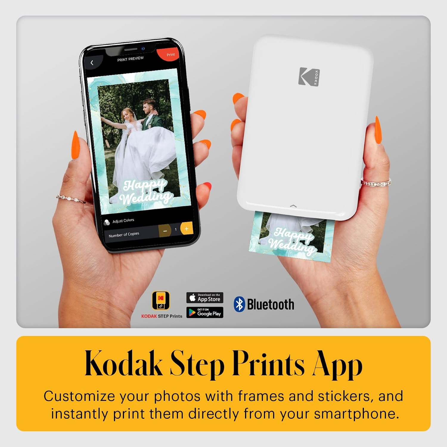 KODAK Step Instant Smartphone Photo Printer, Portable Mini Color Wireless Mobile Printer, Zink 2x3” (5.1x7.5 cm) Sticky-Back Photos, Bluetooth Compatible with iOS & Android Devices, Editing App, White