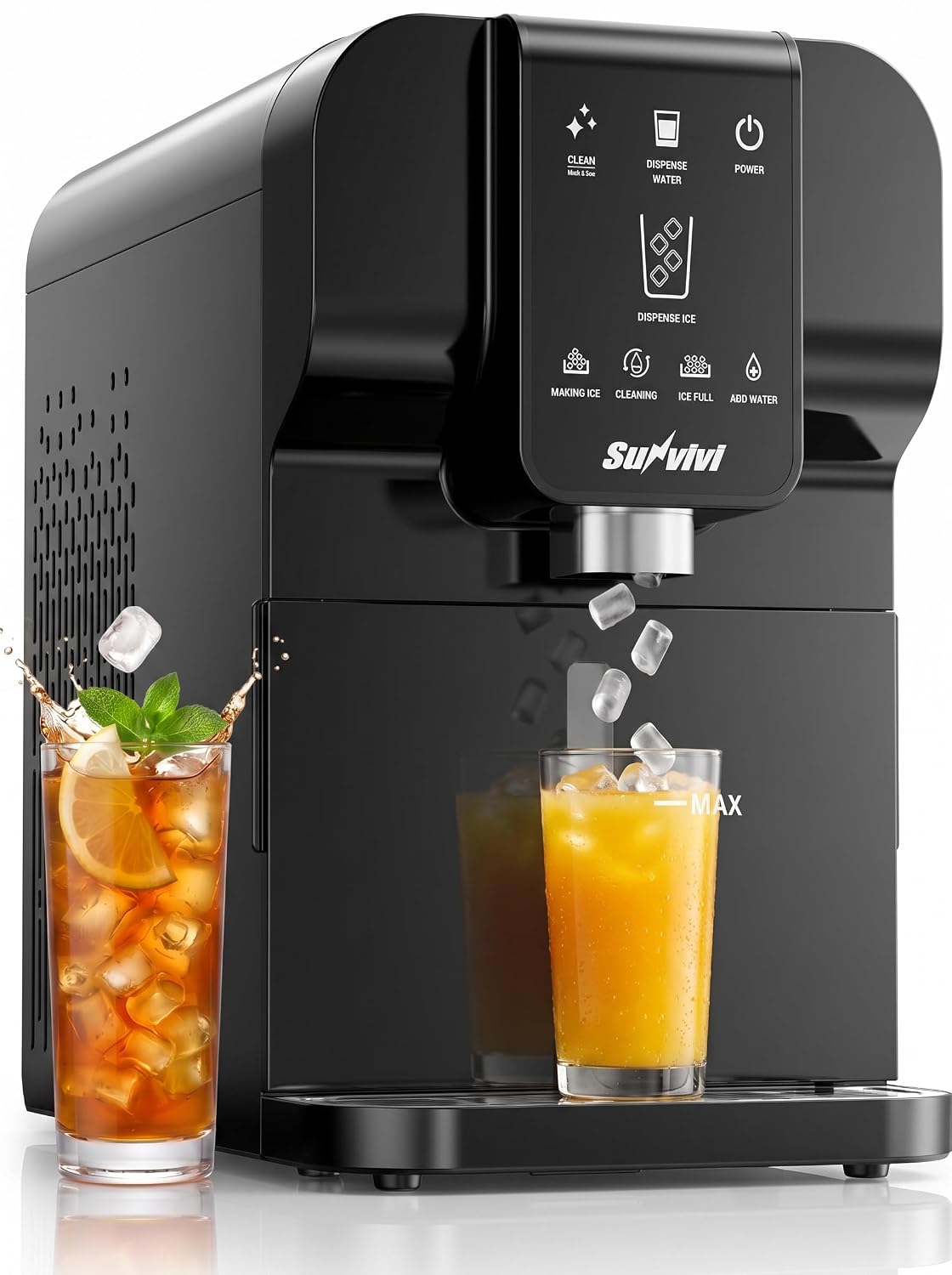 SUNVIVI Nugget Ice Maker Countertop, Auto Drop Ice, Self Cleaning