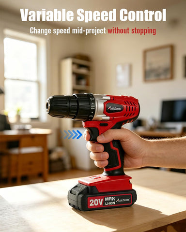 AVID POWER 20V Cordless Drill Set for Home DIY & Beginner Projects - Lightweight Power Drill with Battery Charger & 22 Bits, Variable Speed, 3/8" Keyless Chuck, Ideal for Furniture Assembly (Red)