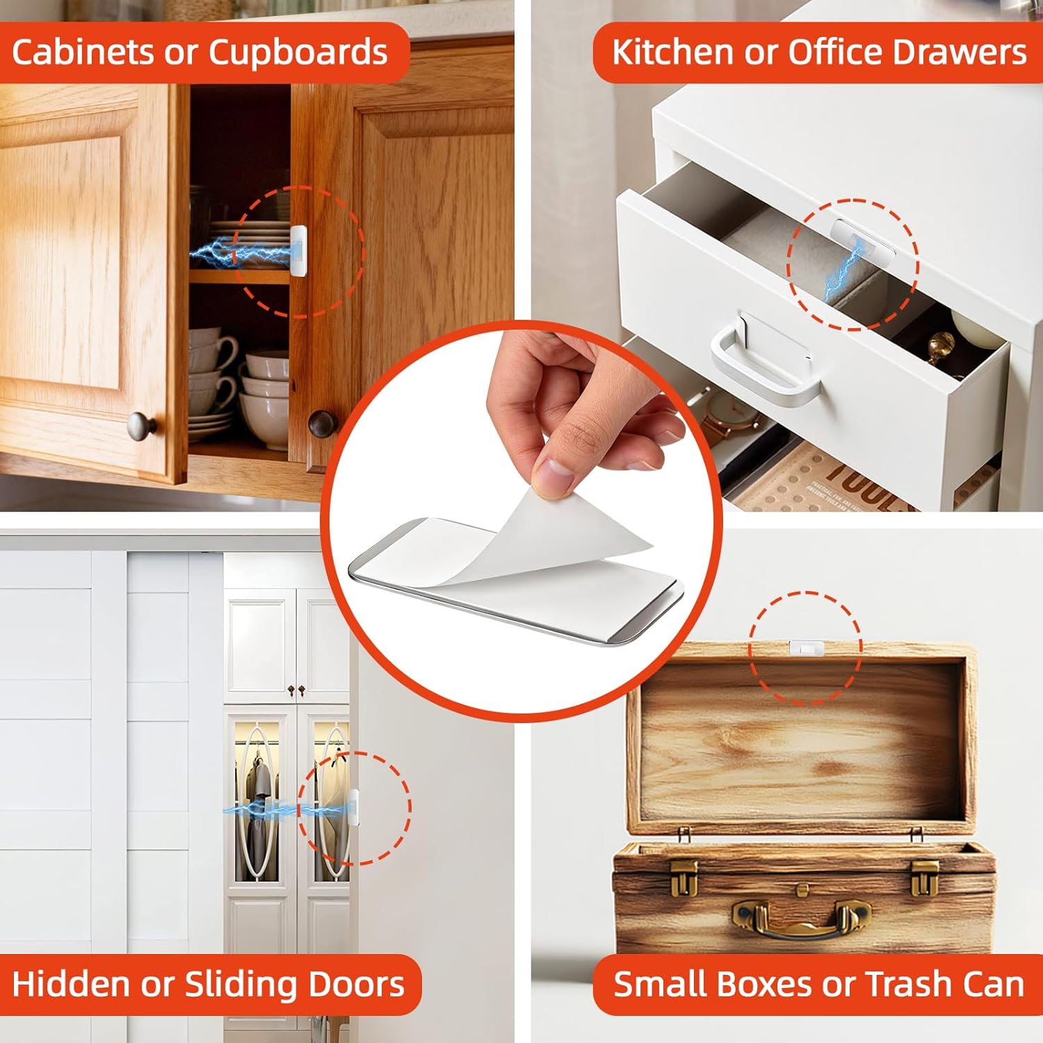 Jiayi 6 Pack Ultra Thin No Drill Magnetic Cabinet Door Catch, Adhesive Stainless Steel Drawer Door Cabinet Magnets to Stay Closed, Cabinets Latches for Kitchen, Bathroom, Closet, RV Doors Closure