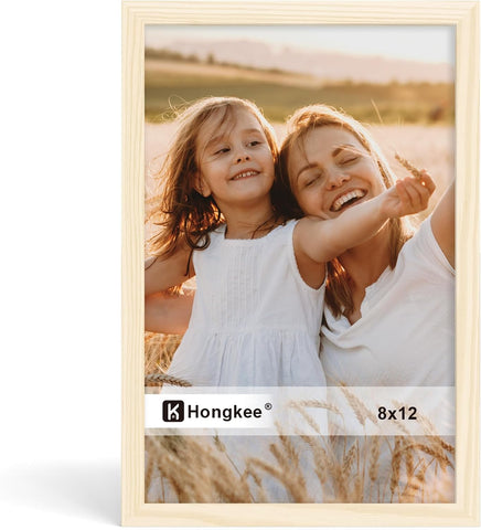Hongkee 8x12 Picture Frame, 8 x 12 Solid Wood Frame with Real Glass