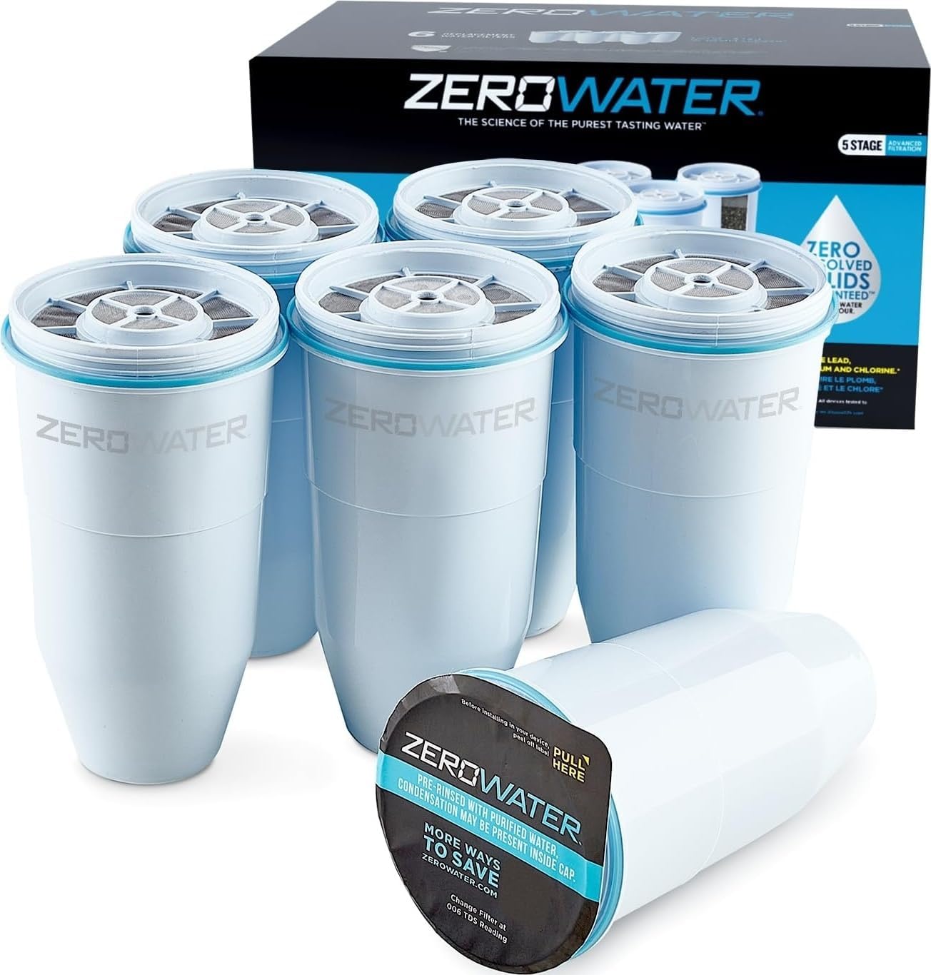 ZeroWater Official Replacement Water Filter Removes PFOA/PFOS 6-Pack​
