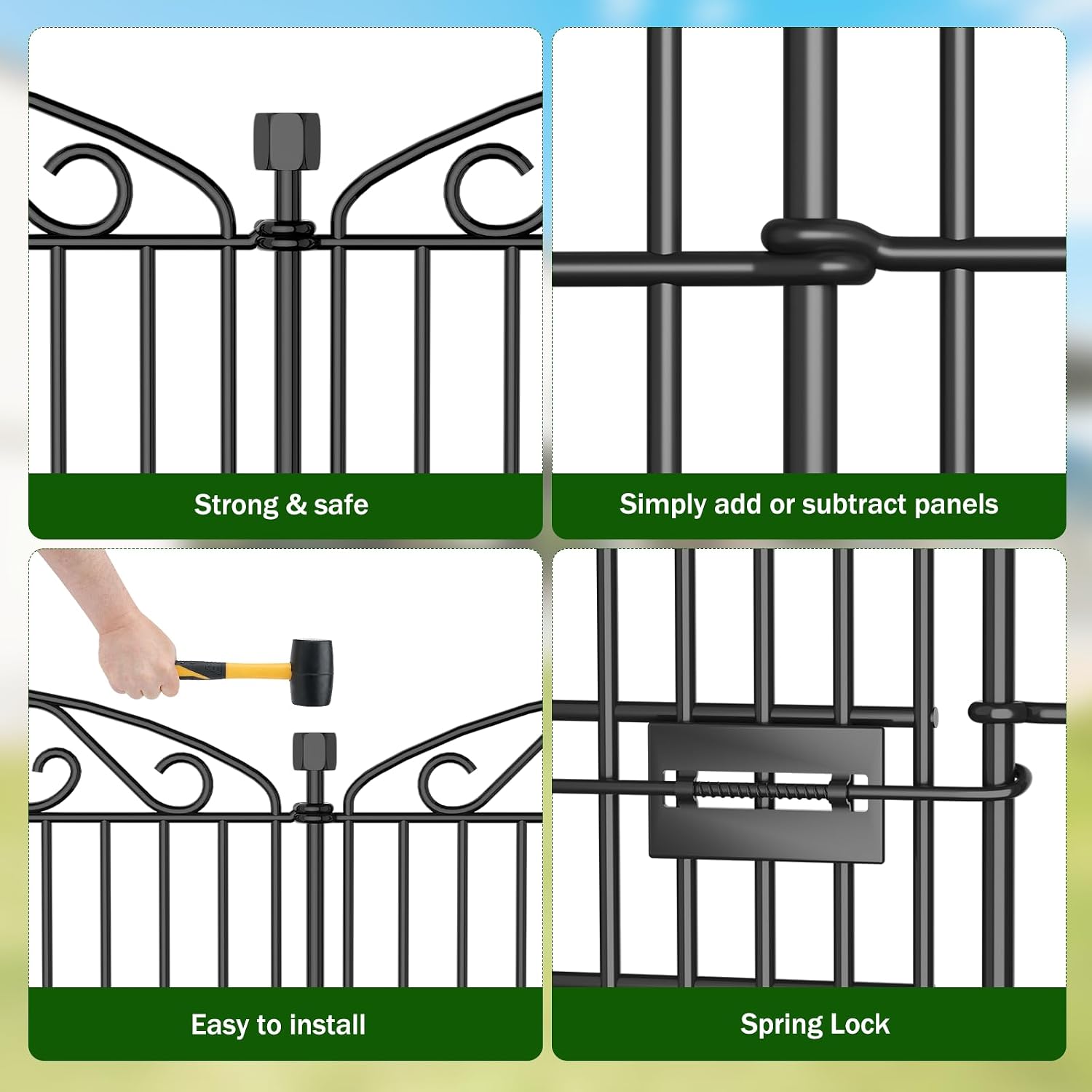 6 Panel No Dig Decorative Garden Fence with Gate 42" H x 13'L for Pets