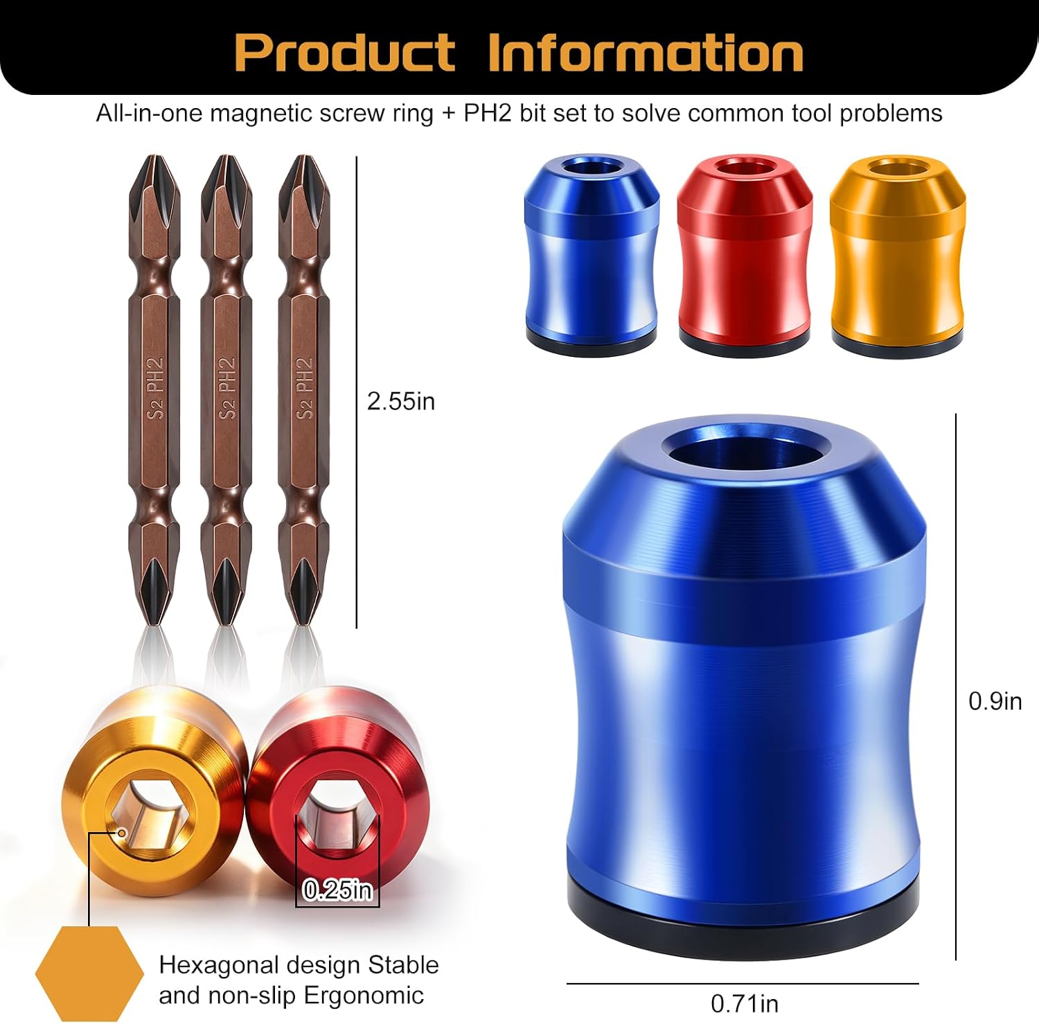3Pcs Magnetic Bit Holder with 3Pcs PH2 Screwdriver Bits for Drills