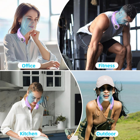 Portable Neck Fan, Personal Wearable Bladeless Fan, 6000mAh USB Rechargeable, 360° Airflow, LED Display, 4-Speeds, Hands Free Fan for Outdoor Indoor, Birthday Gifts for Men Women Dad Mom (Purple)