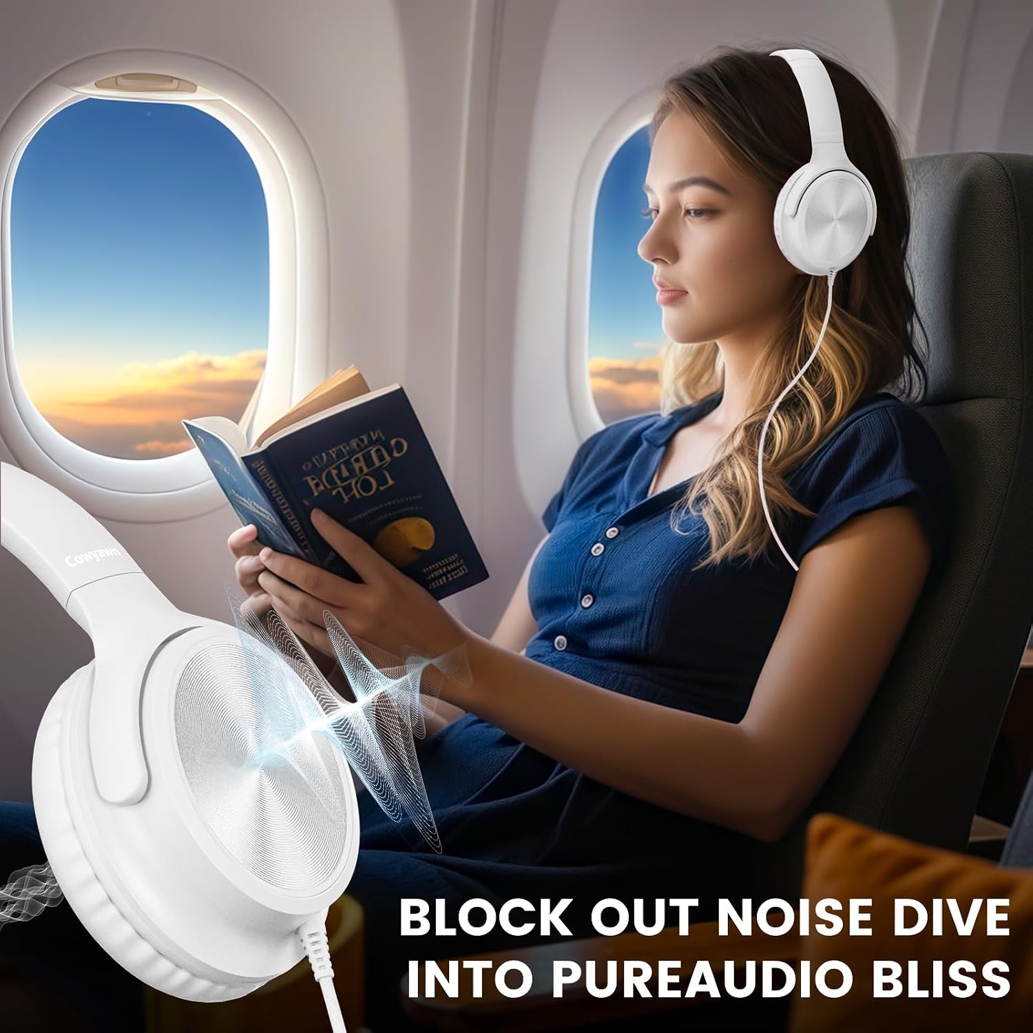 Cowyawn USB C Headphones Wired, Over Ear USB C Wired Headphones with Microphone, Volume Control, HD Stereo Sound, Foldable USB Type C Headphone for Adult/Teens/Laptop/Computer/iPhone 15/16/17, White