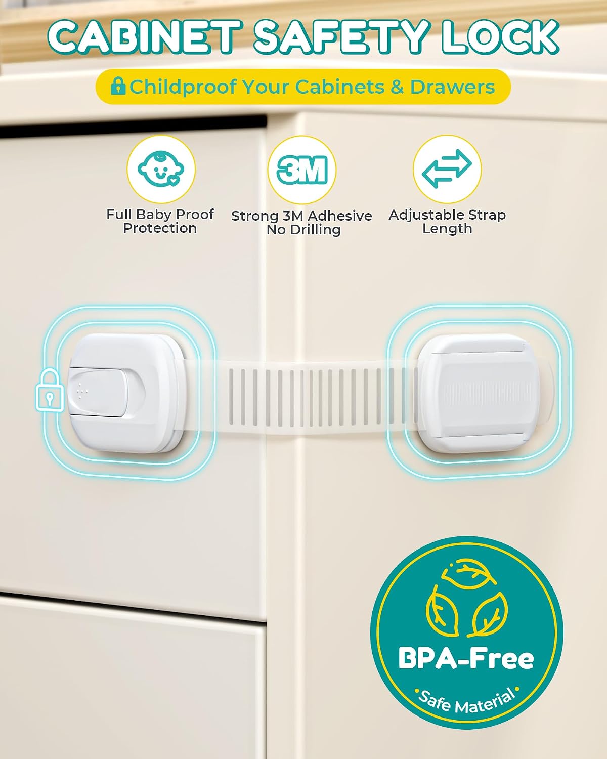 Niunuerga Cabinet Locks Baby Proofing - 14 Pack Child Safety Latches White