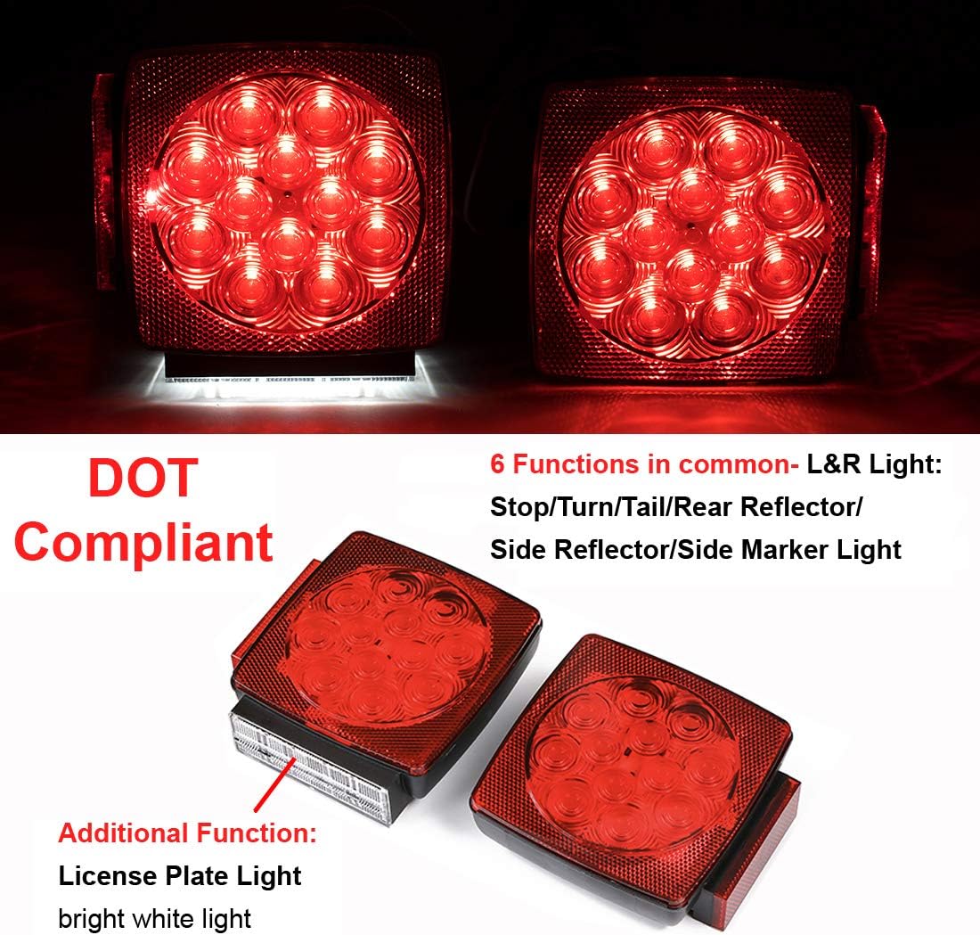 CZC AUTO 12V Submersible LED Trailer Tail Lights Left&Right Reverse Lights