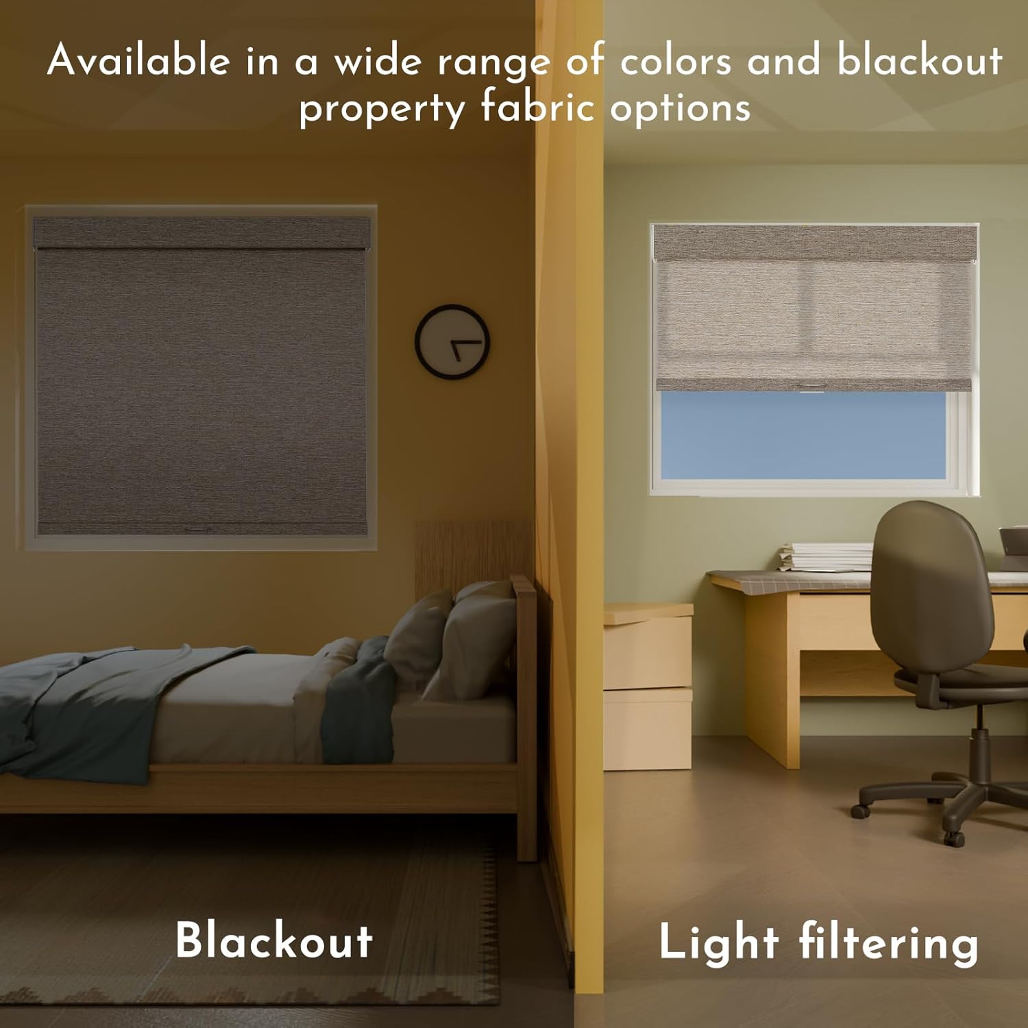Persilux Blackout Roller Shades for Window Blinds,Cordless,Linen Fabric,Thermal Insulated Fabric UV Protection Shades for Home,Office,Bedroom,Door,Blackout-Light Brown,34 1/2" W X 72" H