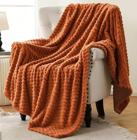 Bnuitland Burnt Orange Flannel Throw Blanket (50X40 inches), 300 GSM Fleece Cozy Warm Soft Lightweight Bed Sofa Blanket for Babys and Pets, Suitable for All Seasons