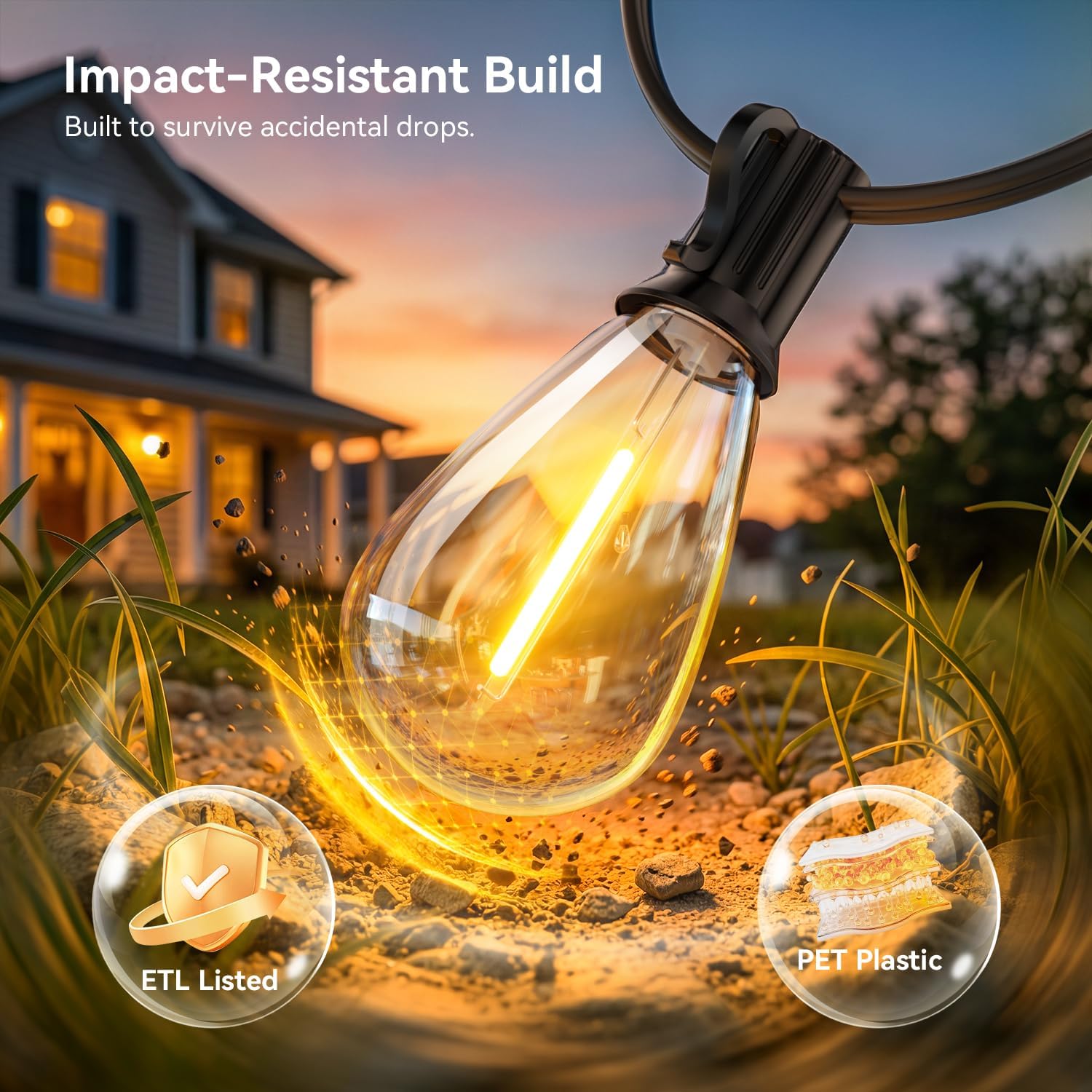200FT Outdoor String Lights with Remote, Waterproof Patio Lights with 72+2 Shatterproof LED Bulbs,Dimmable Hanging Decor for Backyard Garden Porch Bistro, Timer & 3 Modes,2700K Warm White