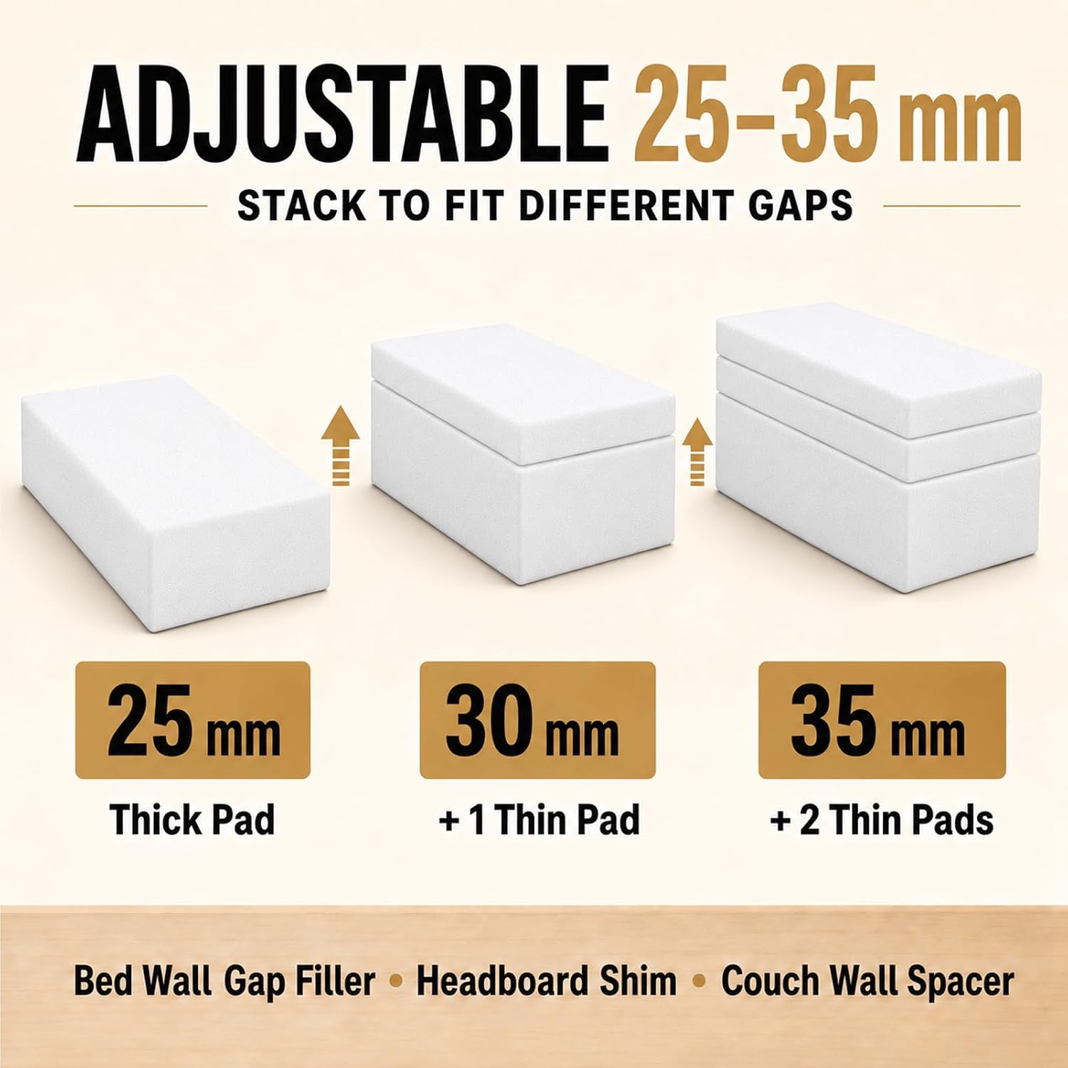 LveSunny 24Pcs Extra Large Headboard Stoppers for Wall, 4 x 2 Inch EVA Foam Furniture Wall Protectors, 8Pcs 1 Inch Thick + 16Pcs 0.2 Inch Thick Bed Frame Noise Stoppers, Couch Wall Spacers, White