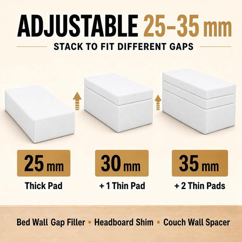 LveSunny 24Pcs Extra Large Headboard Stoppers for Wall, 4 x 2 Inch EVA Foam Furniture Wall Protectors, 8Pcs 1 Inch Thick + 16Pcs 0.2 Inch Thick Bed Frame Noise Stoppers, Couch Wall Spacers, White