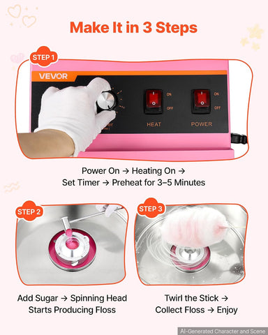 VEVOR Commercial Cotton Candy Machine, 1000W Electric Candy Floss Maker