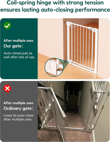 Babelio 29-43" Magnetic Baby Gate for Stairs,Doorways House,Kitchen,30" Tall Pet Door with Baffles,Pressure Mounted & Dual-Lock Design Safety for Kids Toddler,Auto-Close/Hold-Open,White