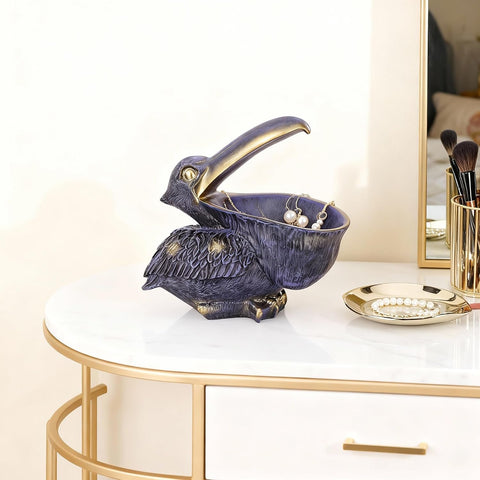 Pelican Key Holder Statues,Fun Animal Hippo Candy Dish,Candy Dish for Office Desk Unique,Modern Key Holder for Pelican Figurine,Suitability Desk bowl and Entry Table Decor Items (Purple)