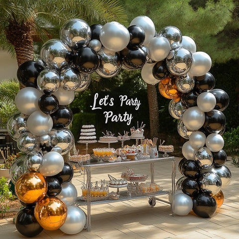 Bezente Black Silver and White Confetti Balloons Set 60pcs 12 inch