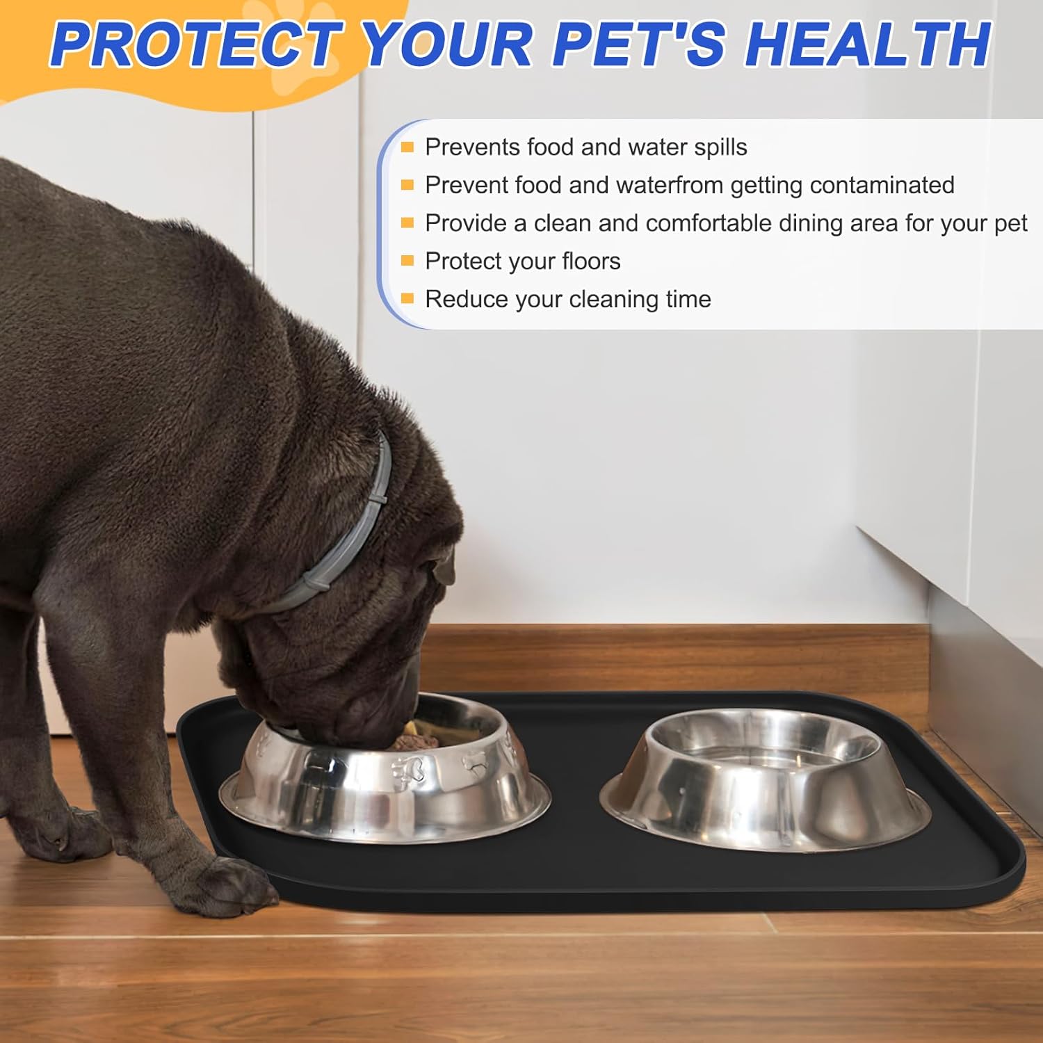 SMILOOL Waterproof Silicone Pet Food Mat with Raised Edge for Dog & Cat