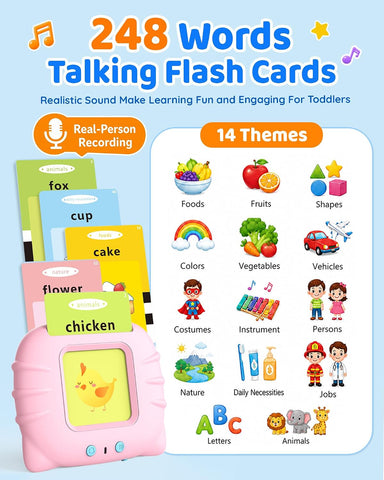 Aullsaty Talking Flash Cards for Toddlers 1-3, Upgraded 248 Sight Words Montessori Speech Therapy Toy, Autism Sensory Educational Learning Toys, Birthday Gifts for Boys Girls (Pink)