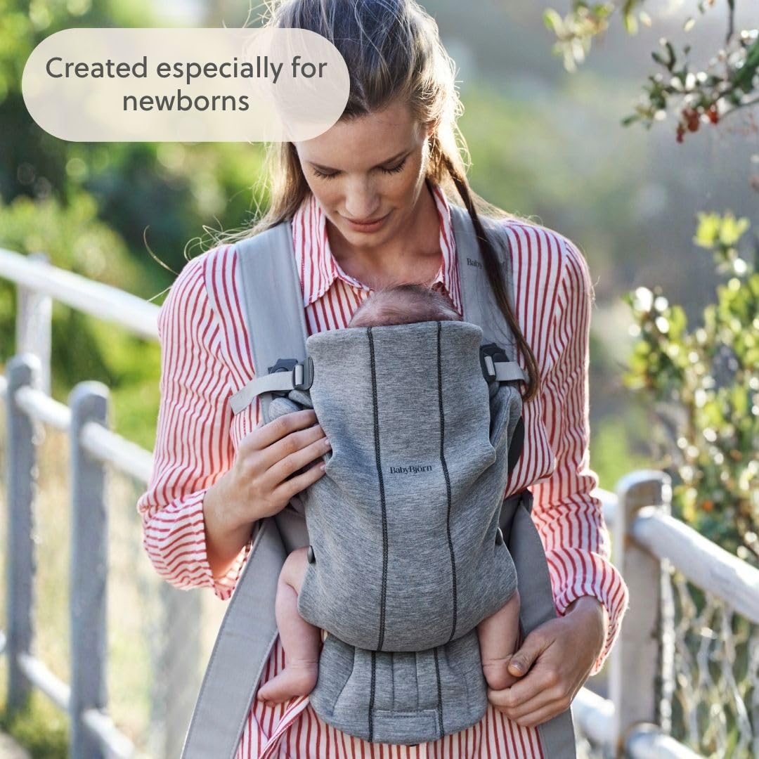 BabyBjörn Baby Carrier Mini, Light Gray, 3D Jersey | Infant Carrier (7-25 lbs), Ergonomic, Easy-to-Use