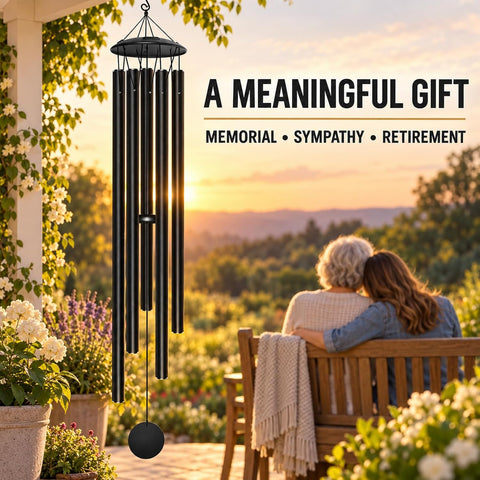 65" Extra Large Wind Chimes for Outside, Deep Tone Black